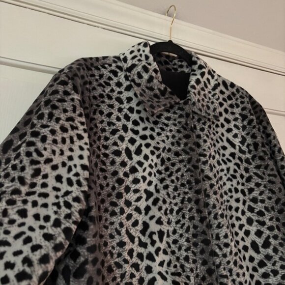 Talbots Reversible Black Snow Leopard Animal Print Trench Coat Plus Size 1X - Picture 9 of 13